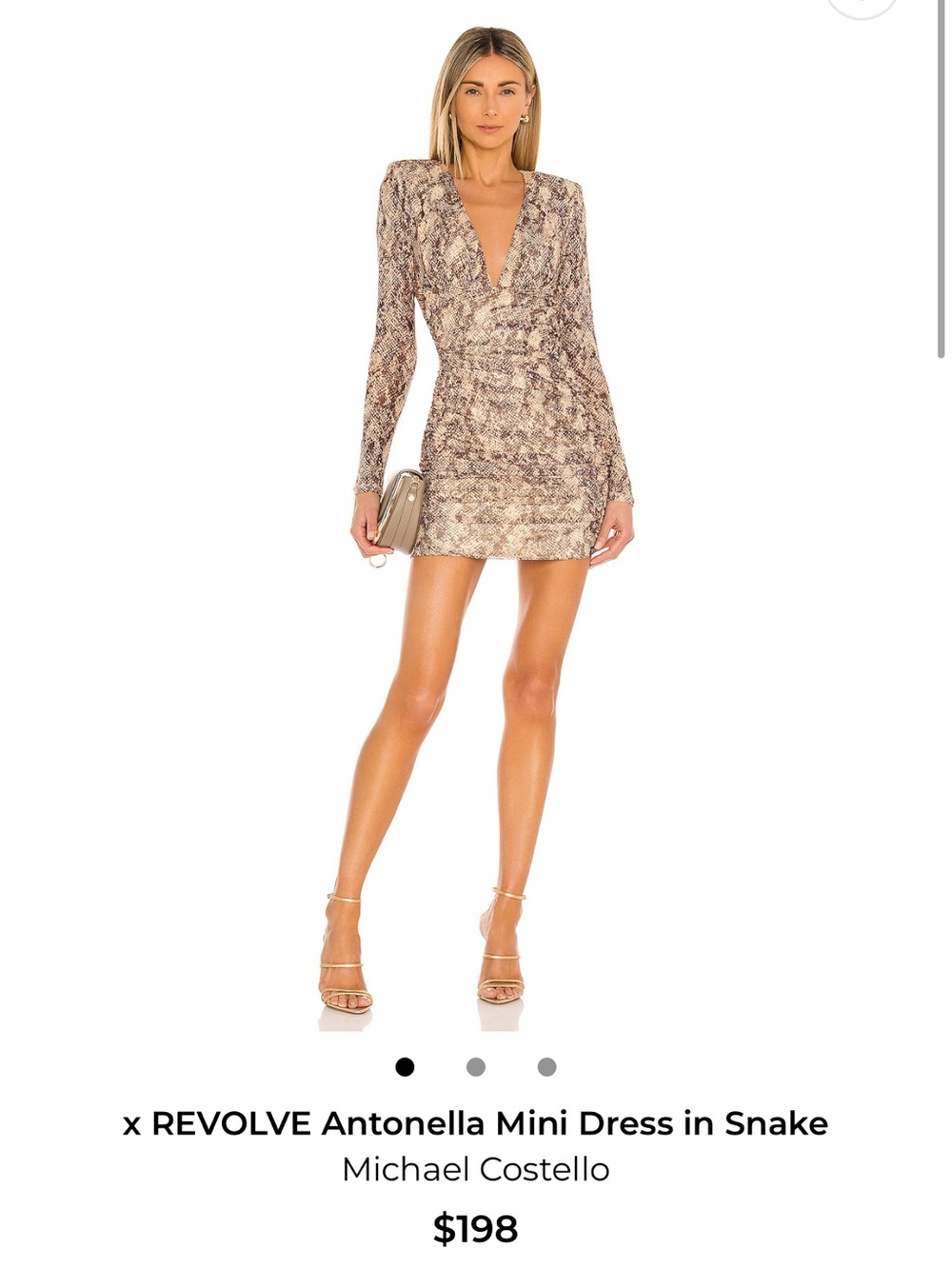 Michael Costello x revolve Long-Sleeve Brown Snake-Print V-Neck Dress
